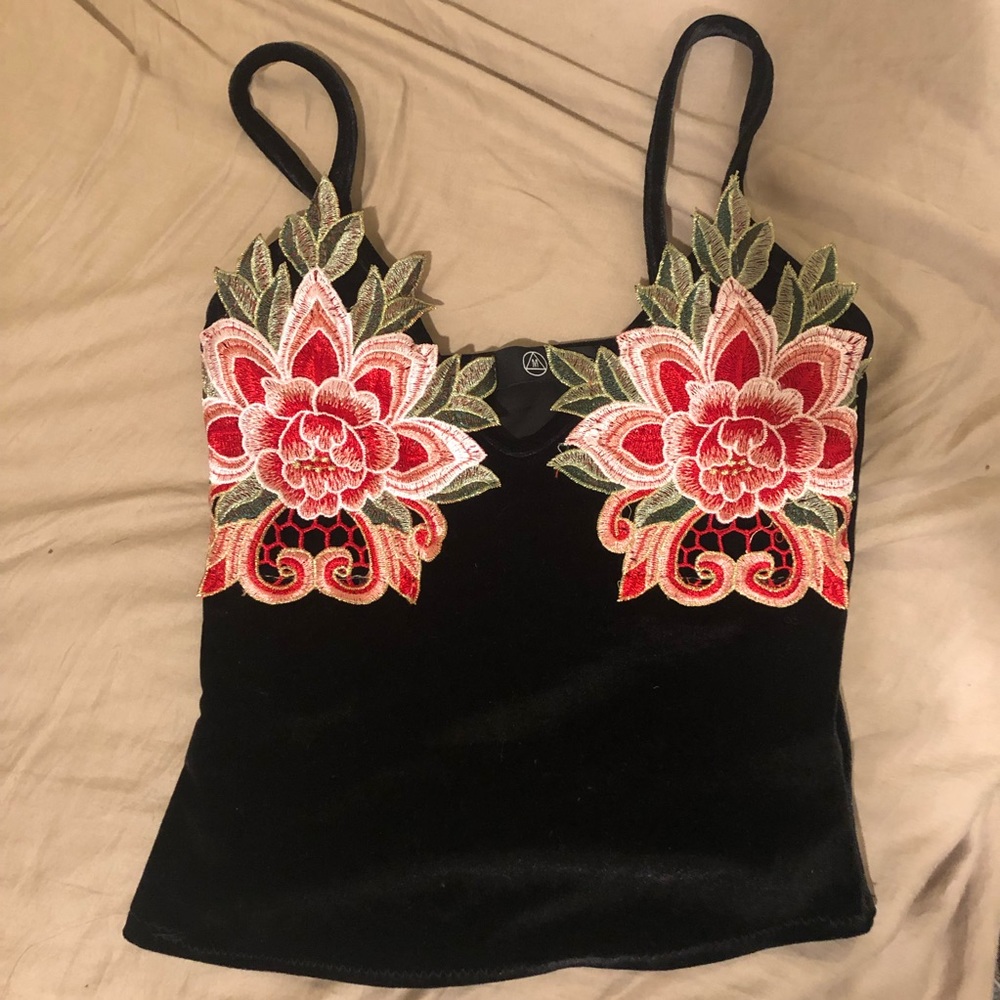 Velvet top with flower detail